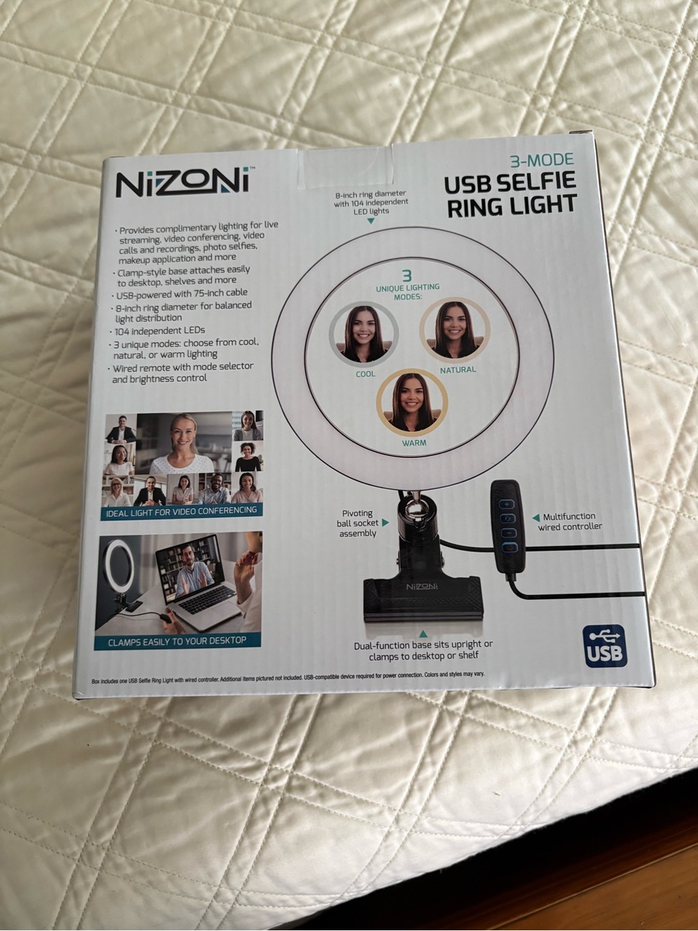 NIZONI USB Selfie Ring Light - White - Picture 2 of 2